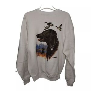 Vintage Fruit Of The Loom 90s Black Dog Print Graphic Sweater Size XL Stained